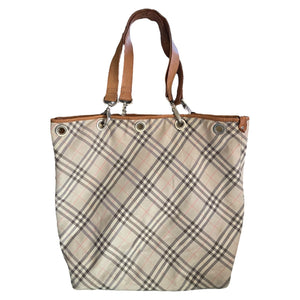 burberry-blue-label-check-leather-trim-bucket-tote-front-of-tote