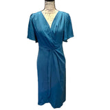 Bloomchic V Neck Faux Wrap Blue Dress Size 10