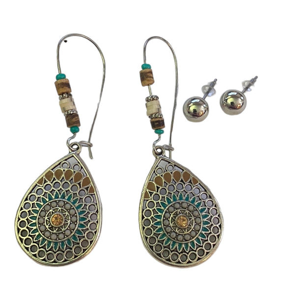 silver-aztec-beaded-dangle-drop-and-stud-earrings