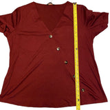 Bloomchic Maroon Red V Neck Button Detail Shirt Size 10