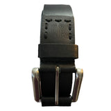 Chaoren Black Leather Silver Buckle Belt Size 40 49" Length