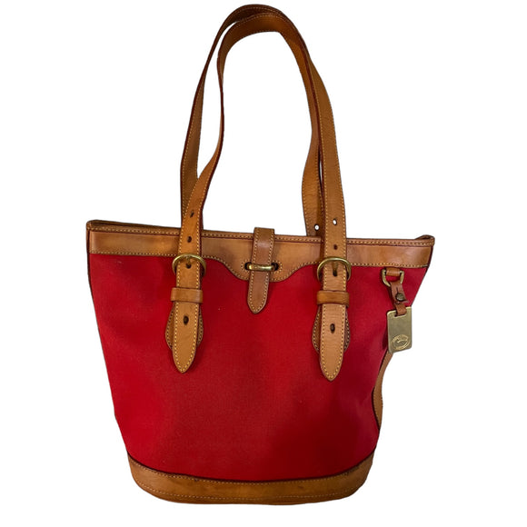 dooney-bourke-vintage-red-cabriolet-leather-bucket-tote-front