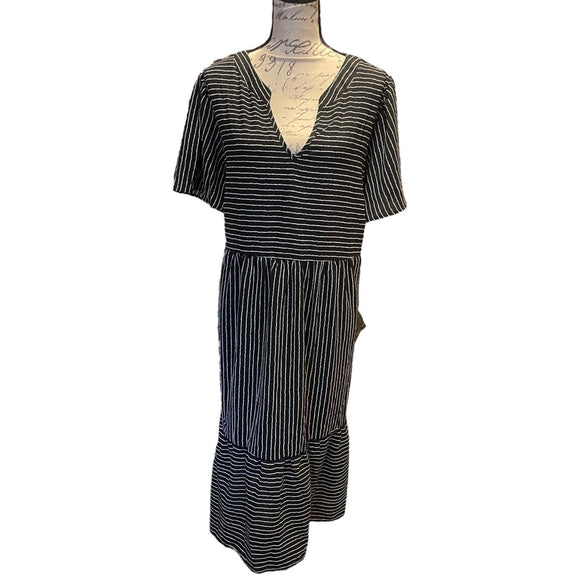 Bloomchic Black White Striped V Neck Midi Dress Size 22/24