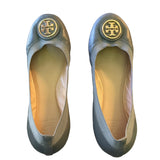 Tory Burch Gray Leather Caroline Ballet Flats Size 8.5