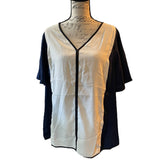 Bloomchic Navy Blue Cream V Neck Shirt Size 12