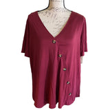 Bloomchic Maroon Red V Neck Button Detail Shirt Size 10