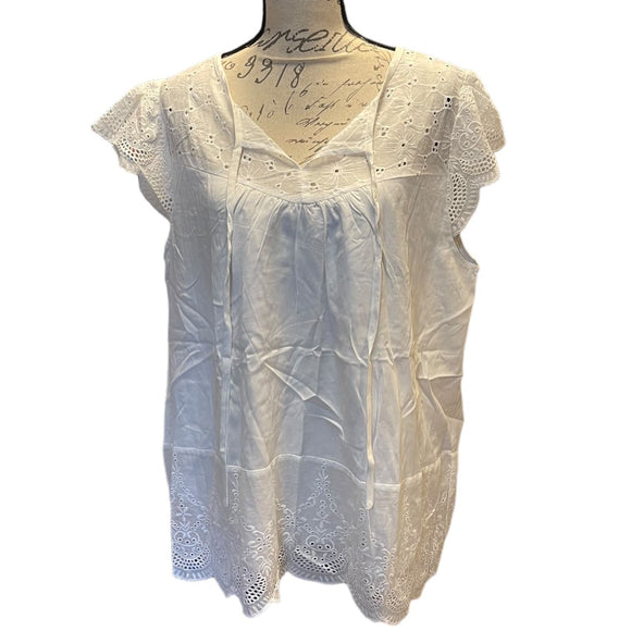 Bloomchic White Lace Eyelet Summer Tassel Shirt Size 14/16