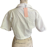 Cider White Short Sleeve Cropped Shirt Size Small