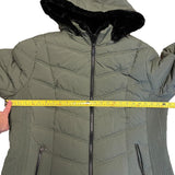 Nautica Sage Green Puffer Jacket Faux Fur Hood Size X-Large NWOT