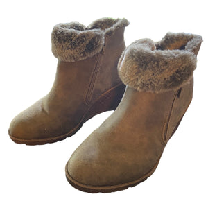 lane-bryant-faux-suede-fur-wedge-boots-booties-size-8w-front-side