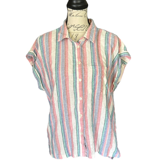 Front of striped Orvis shirt