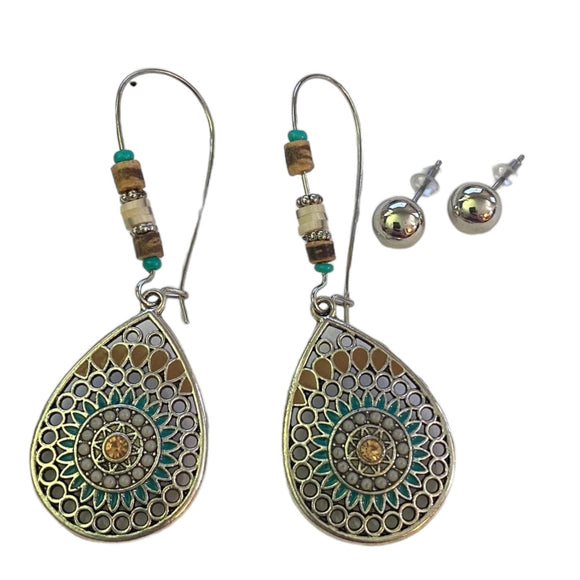 silver-aztec-beaded-dangle-drop-and-stud-earrings-earrings-set