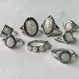 Opal Vintage Antique Silver Rings Set of 8 Assorted Sizes