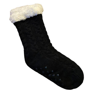 NWT Black Knit Sherpa Non Slip Socks One Size