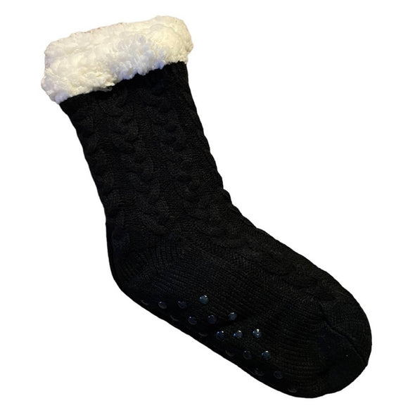 Black Knit Sherpa Non Slip Socks One Size NEW