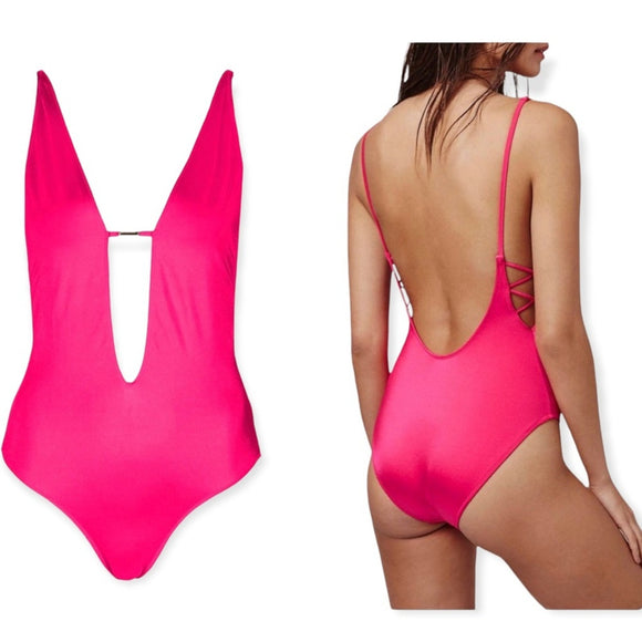 topshop-hot-pink-one-piece-swimsuit-size-6-new