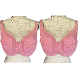 Yalisi Plus Size 2 Pink Lace Underwire Bras Size 40E NEW