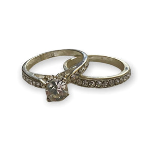 Diamond Engagement Wedding Ring Set Silver Size 6.5