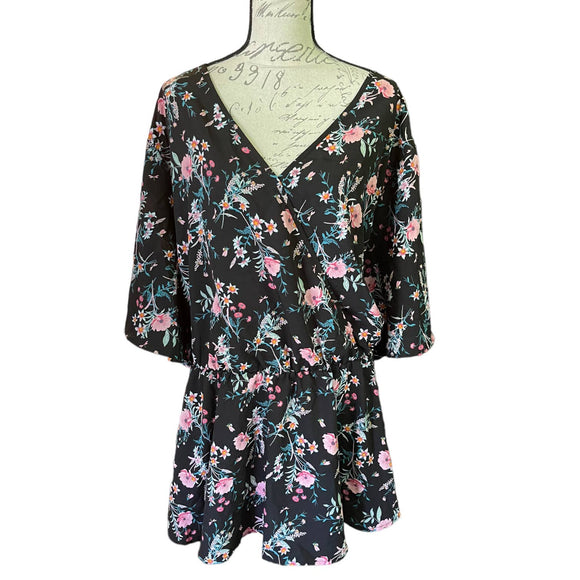 Bloomchic Black With Pink Floral Print Shirt Size 30 NEW