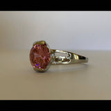 Pink Unique Solitaire Stone Silver Ring Size 9
