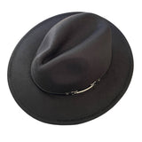 Fedora Black Felt Wide Brim Hat Adjustable