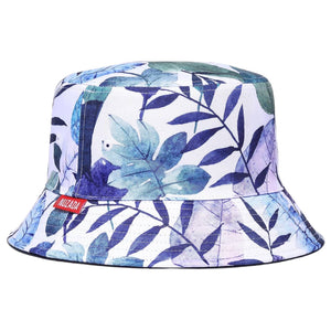 NIP White Blue Floral Bucket Hat Reversible