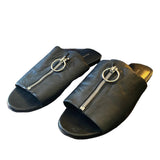 Via Spiga Hope Black Leather Zipper Front Sandal Slides Size 8