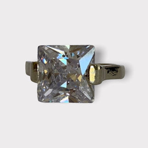 Princess Cut Diamond Solitaire Silver Ring Size 6