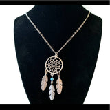 Dream Catcher Necklace Silver With Turquoise & Feathers