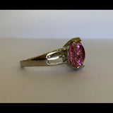 Pink Unique Solitaire Stone Silver Ring Size 9