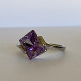 Purple Amethyst Large Stone Silver Ring Size 9