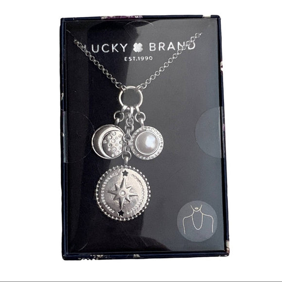 Lucky Brand Semi Precious Stars Moon Silver Necklace