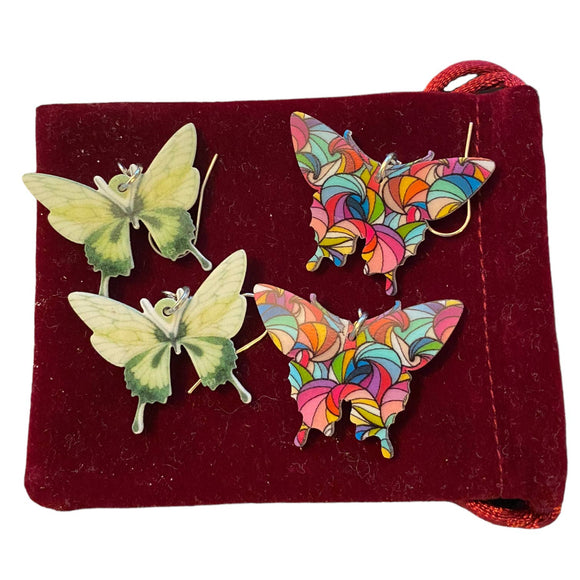 Butterfly Colorful Dangle Earrings Set of 2 NEW