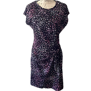 Nicole Miller Black Pink Purple Spotted Side Tie Dress Small