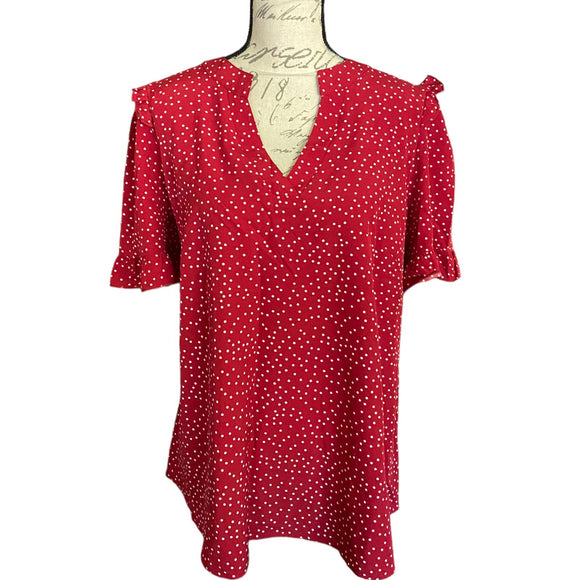 Bloomchic Red & White Polka Dot V Neck Shirts Size 18/20 New