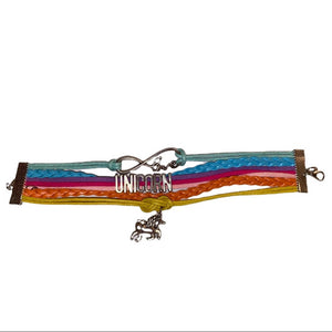 Rainbow Leather Unicorn Infinity Love Bracelet NEW