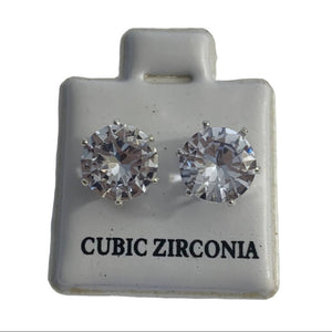 Large Diamond CZ Faux Silver Stud Earrings