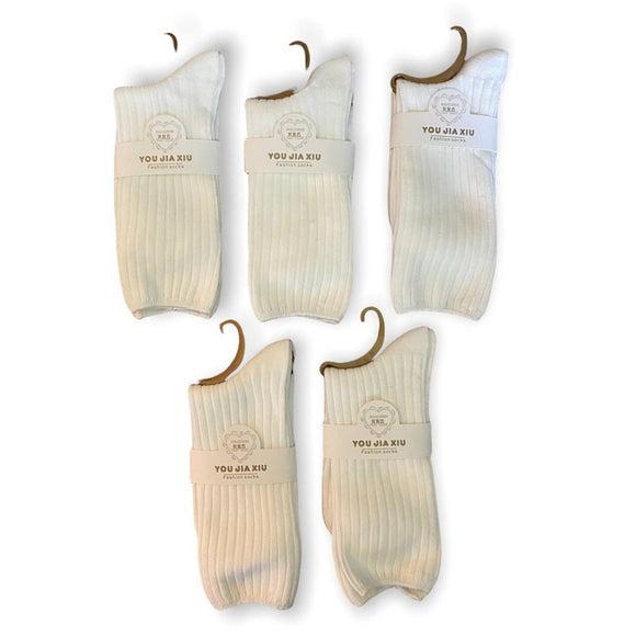 White Crew Socks Lot Of 5 Youth Girls Size 3-6 NEW