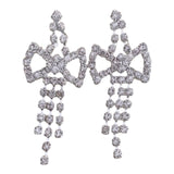 Diamond CZ Bow Bling Drop Dangle Silver Earrings