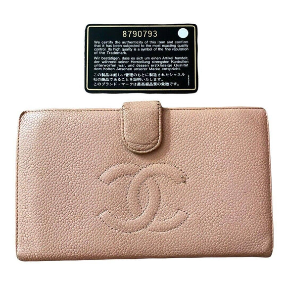 Chanel CC Pink Caviar Leather Bifold Snap Wallet Authentic