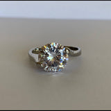 Diamond CZ Solitaire Silver Swirl Setting Ring Size 7 NEW