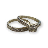 Diamond Engagement Wedding Ring Set Silver Size 6.5