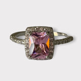 Halo Cushion Cut Pink White Diamond Ring .925 Silver Size 5.5