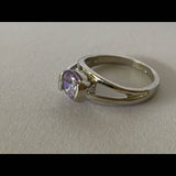 Amethyst Solitaire Light Purple Silver Ring Size 6 NEW