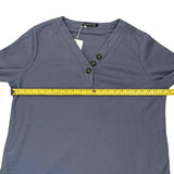BloomChic Periwinkle Plain Button V Neck Waffle Knit Shirt 14-16