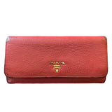 Prada Leather Vitello Phenix Rosso Folding Wallet With Box