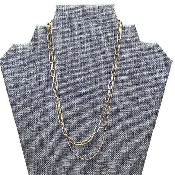 Gold Layered Chain Link Necklace With Backdrop NEW