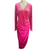 zomva-hot-pink-velour-faux-wrap-party-dress-size-2xl-front-of-dress