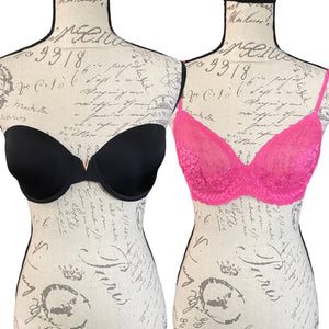 EUC 2 Victoria's Secret bras 34C Black Pink Angels