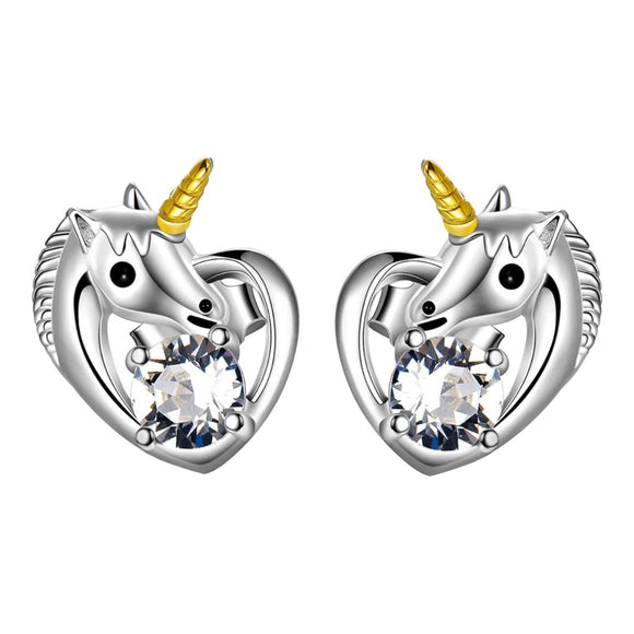 NIP Sterling Silver Unicorn Earrings With Austrian Crystals